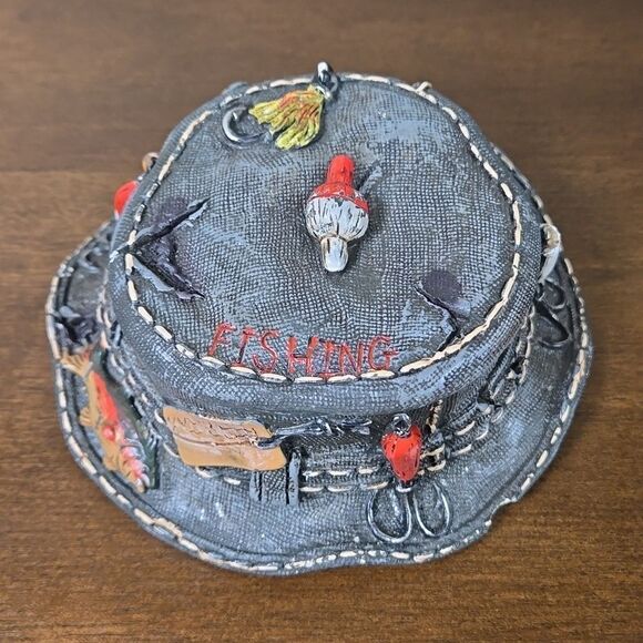 FISHING HAT TRINKET JEWELRY BOX - Picture 1 of 8